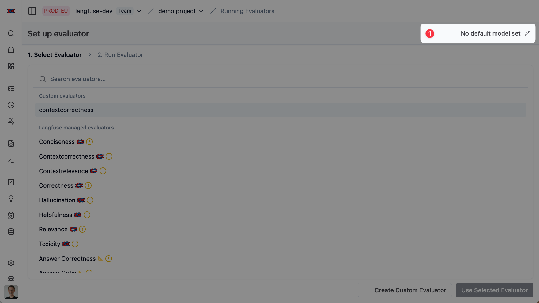 Evaluator default model