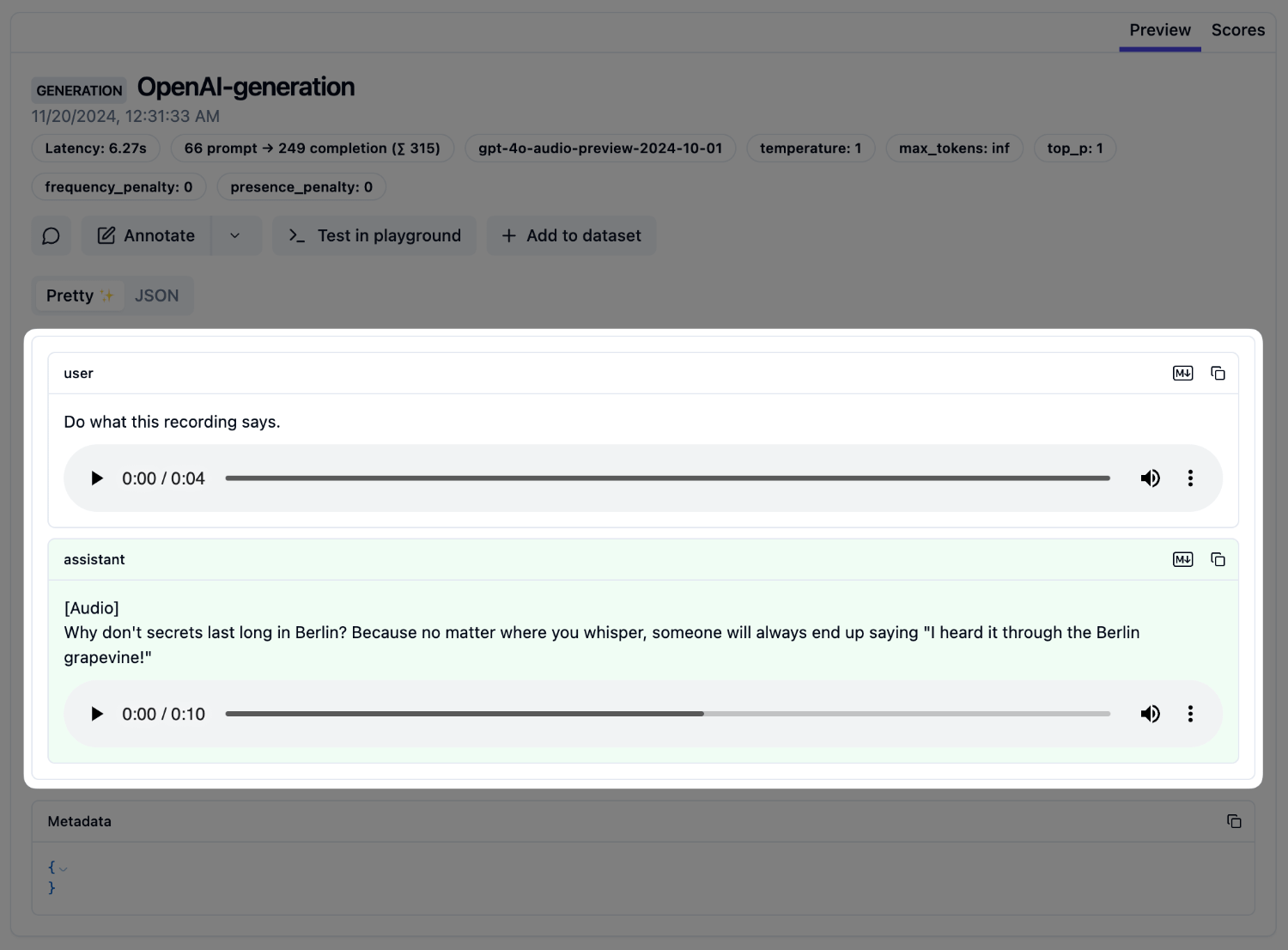 Trace in Langfuse UI