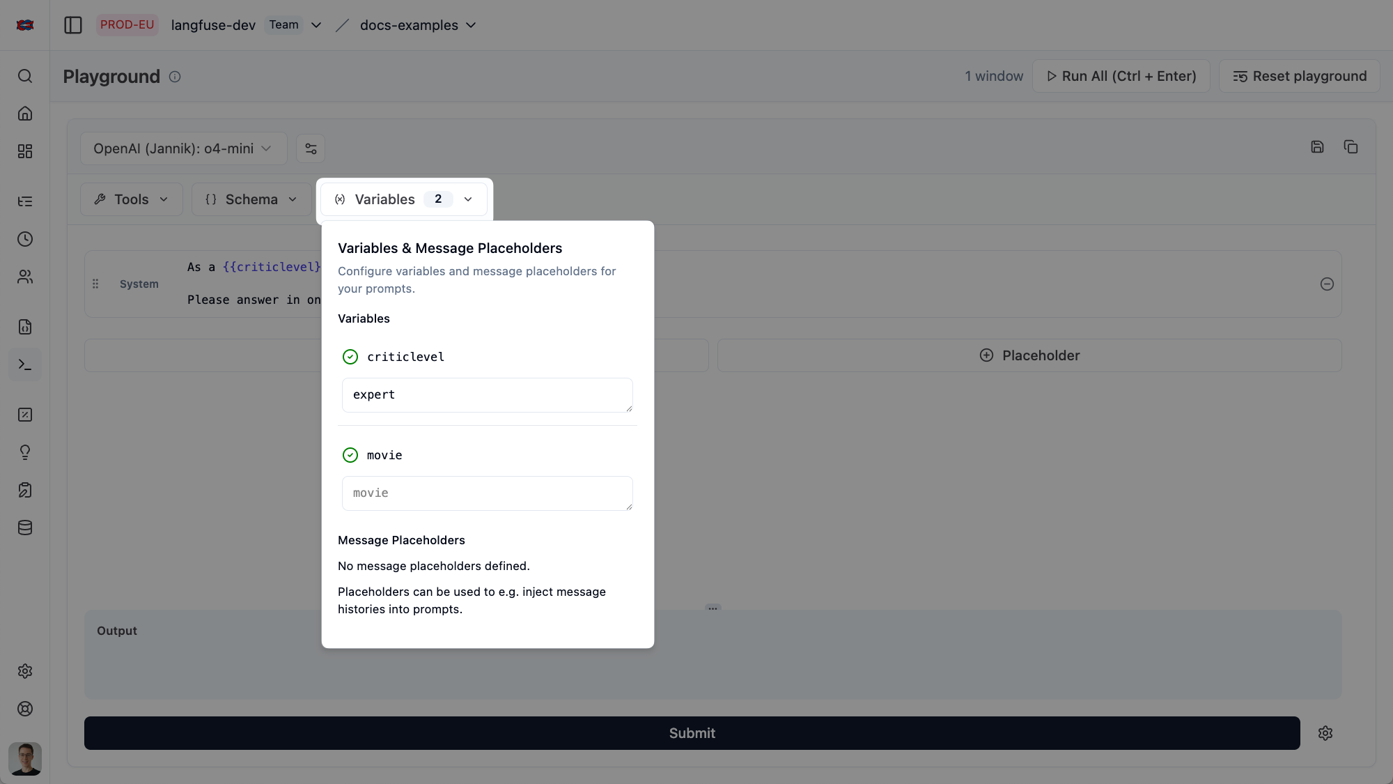 Add prompt variables